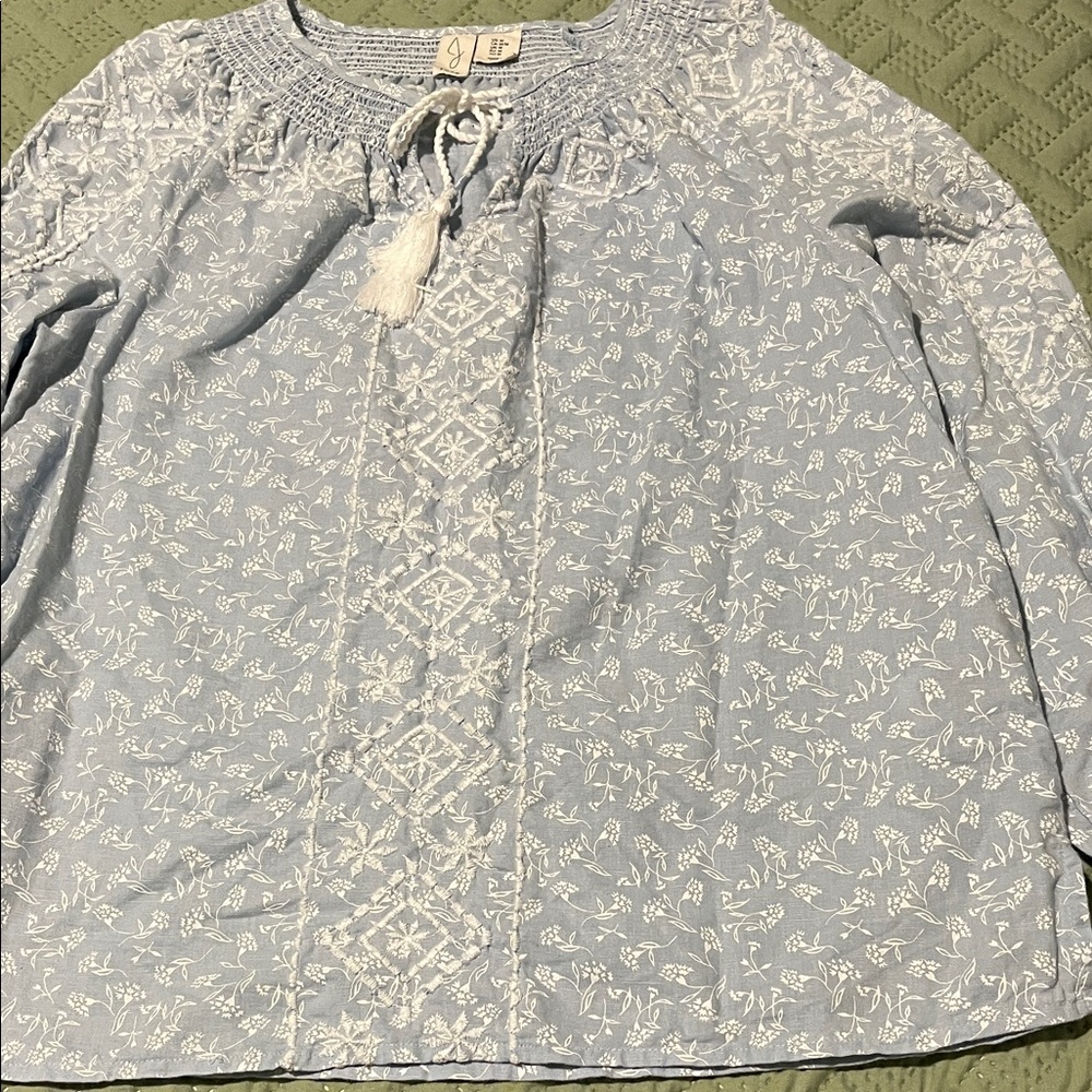 Joie Sky Blue Blouse with White Floral Pattern
